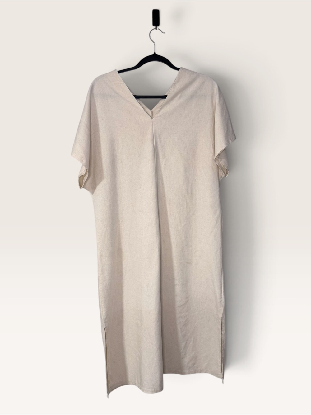 OAK + FORT V-Neck Midi Length Shift Dress relaxed Loose Fit Minimalist Flaw
